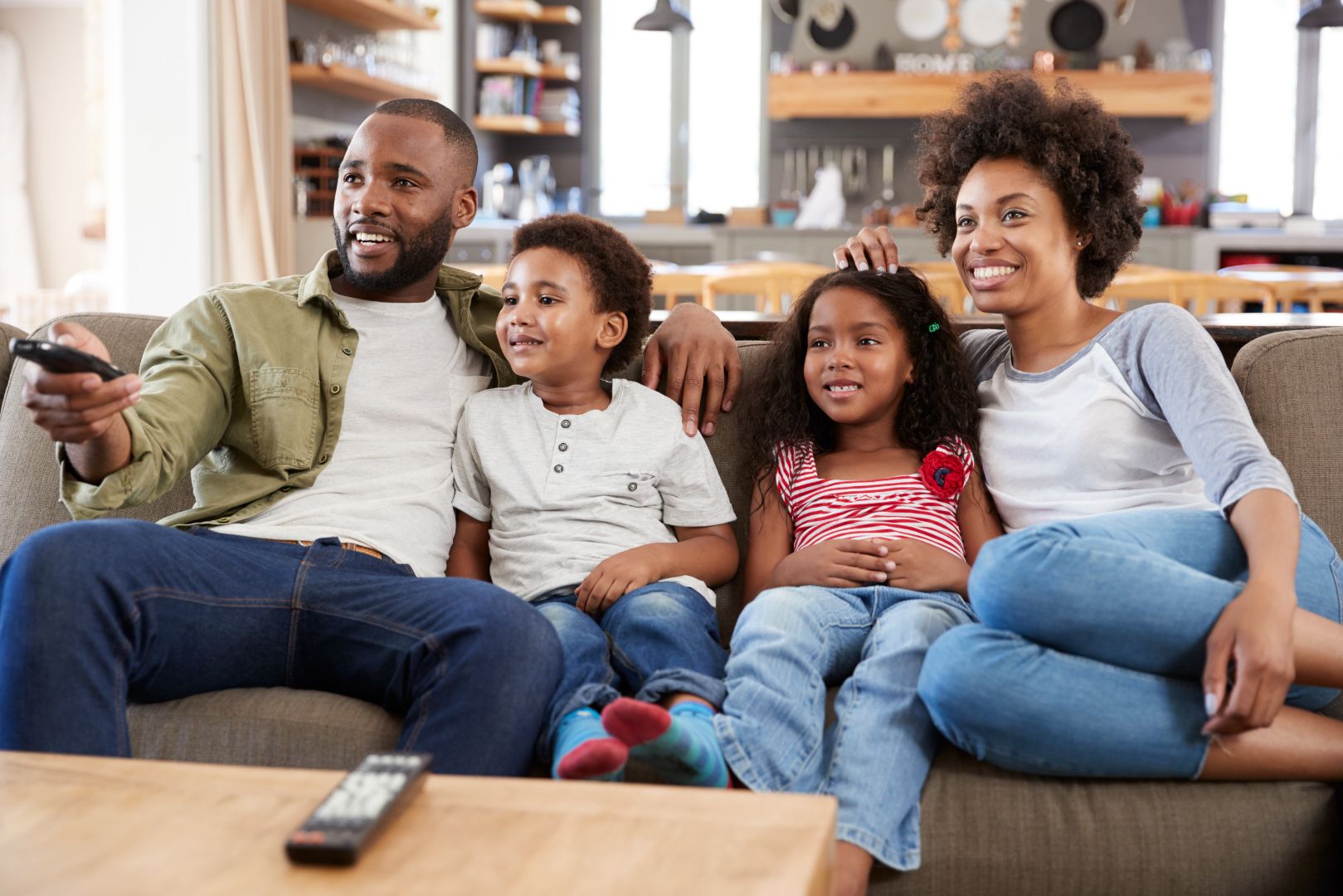 Family using internet at home